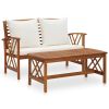 2 Piece Patio Lounge Set with Cushions Solid Acacia Wood