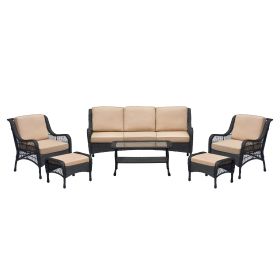 5-Person Rattan Patio Conversation Sets for Garden Backyard, Navy Blue (Color: Khaki)