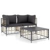 3 Piece Patio Lounge Set with Cushions Anthracite Poly Rattan